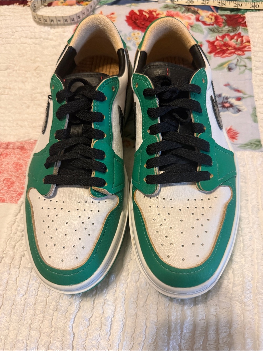 Women’s Green and White Low-Top Nike Air Jordan Sneakers